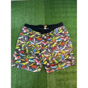 Bass Pro Shops Fishing Lures Print Swim Trunks Mens Black Multicolor Shorts 2XL‎